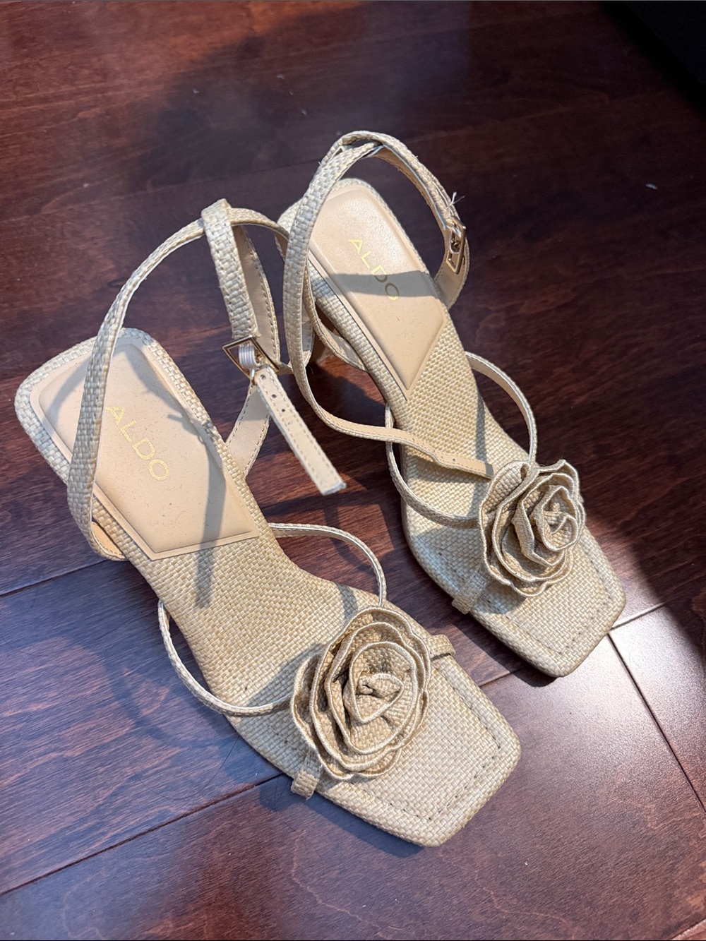 Aldo Metallic Gold Floral-Strap Women's Sandals